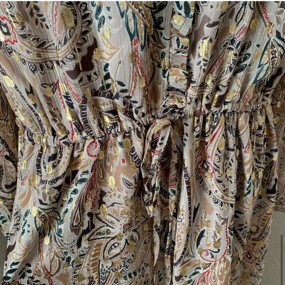 Paisley shimmer V-neck midi dress in gold and neutrals Loft - Picture 6 of 9